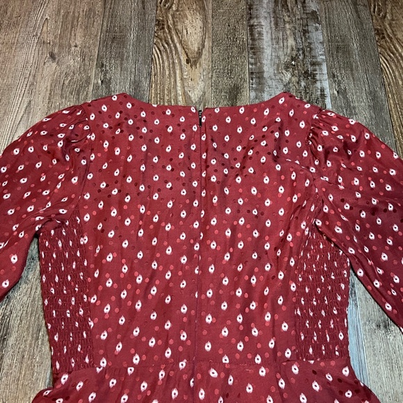 REBECCA TAYLOR Sunrise Dot Stretch-silk Mini Dress In Cabernet Combo Size 4 - Picture 8 of 8